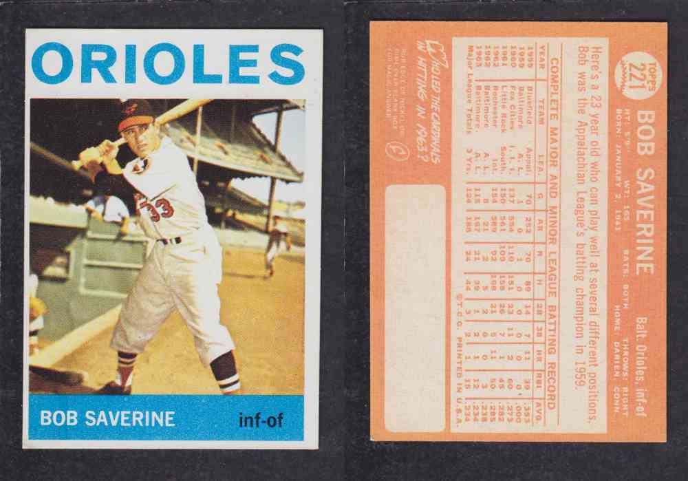 1964 TOPPS BASEBALL CARD #221 B. SAVERINE photo 1964 TOPPS BASEBALL CARD #221 B. SAVERINE photo