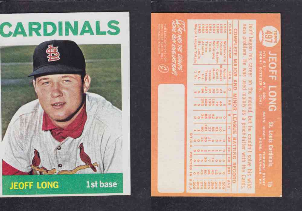 1964 TOPPS BASEBALL CARD #297 J. LONG photo 1964 TOPPS BASEBALL CARD #297 J. LONG photo