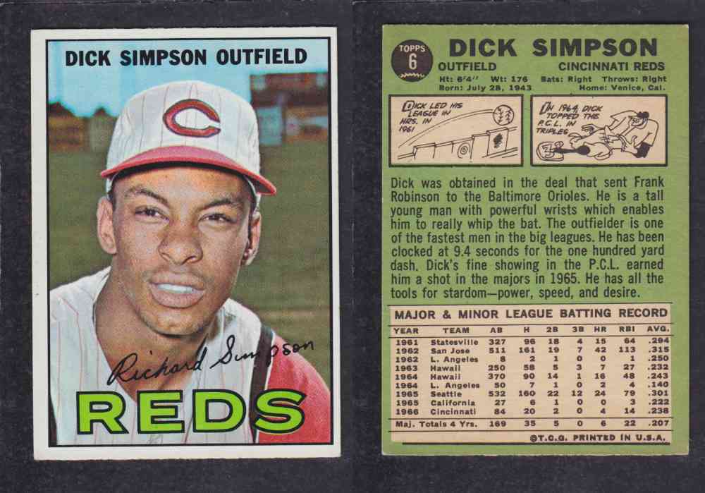1967 TOPPS BASEBALL CARD #6 D. SIMPSON photo 1967 TOPPS BASEBALL CARD #6 D. SIMPSON photo