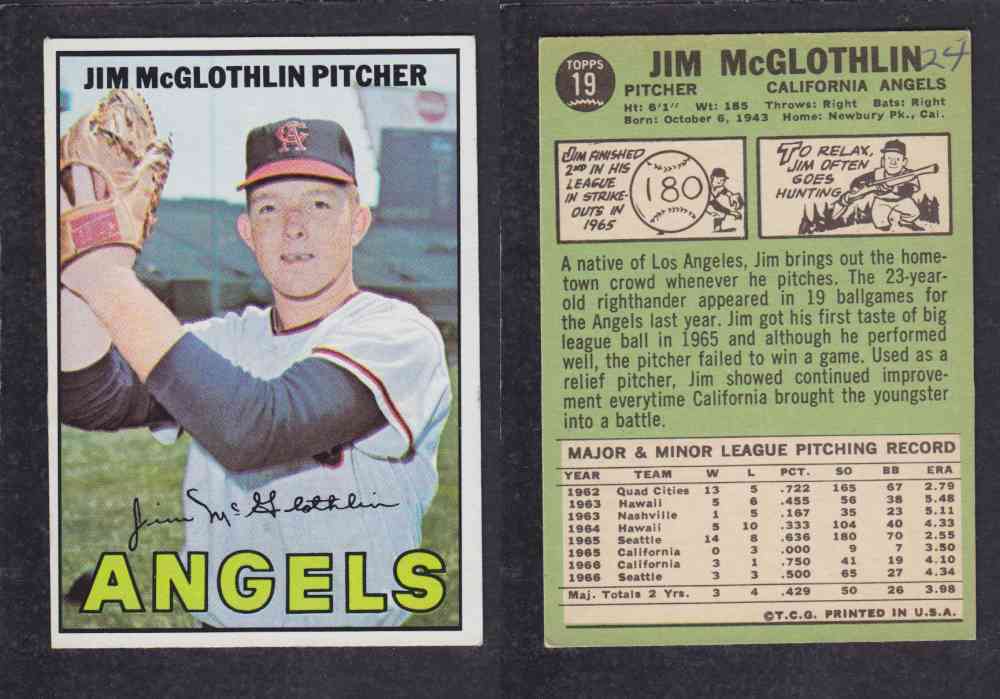 1967   TOPPS BASEBALL CARD  #19  J. McGLOTHLIN photo