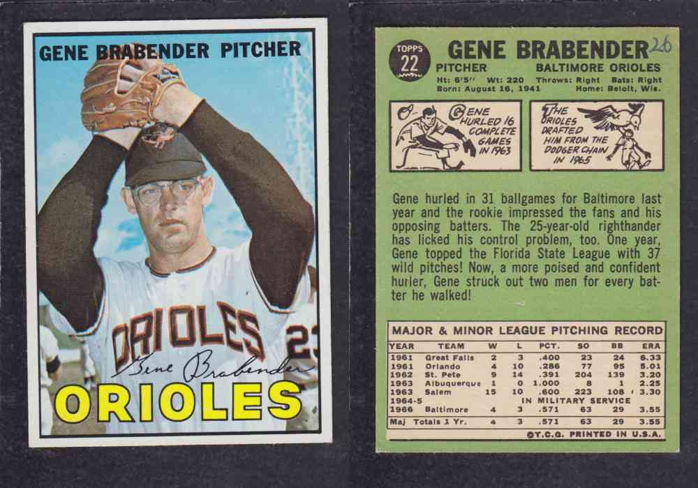 1967   TOPPS BASEBALL CARD  #22  G. BRABENDER photo