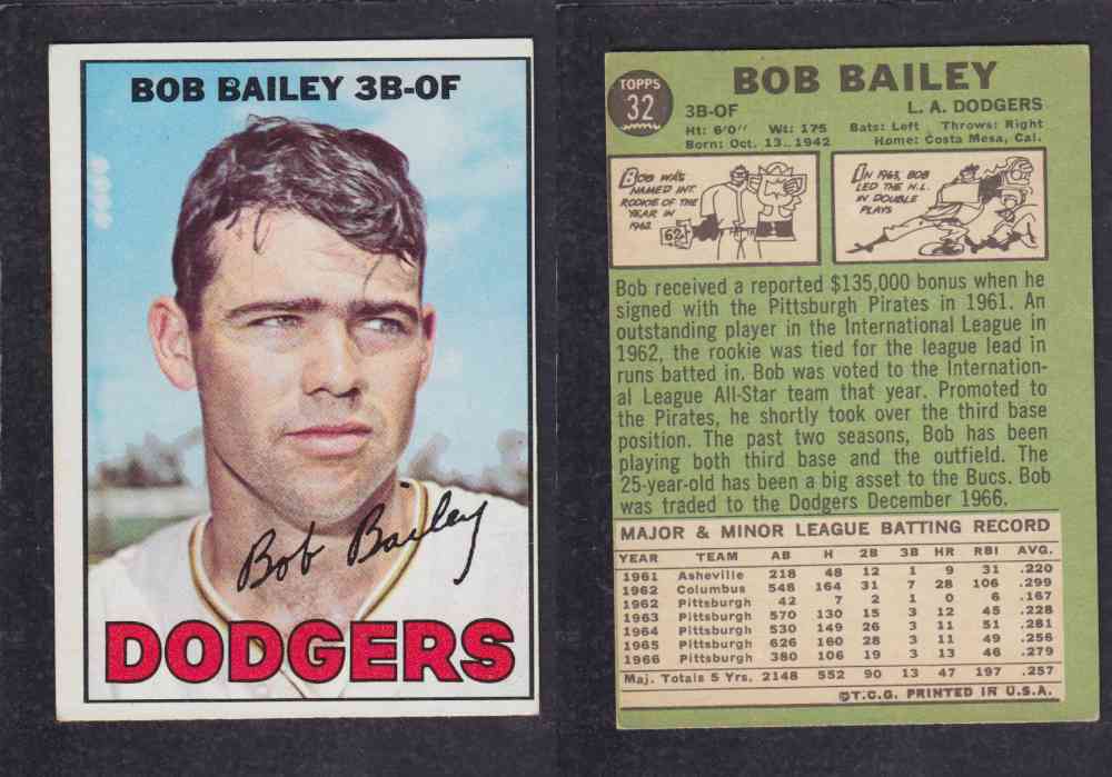 1967 TOPPS BASEBALL CARD #32 B. BAILEY photo 1967 TOPPS BASEBALL CARD #32 B. BAILEY photo