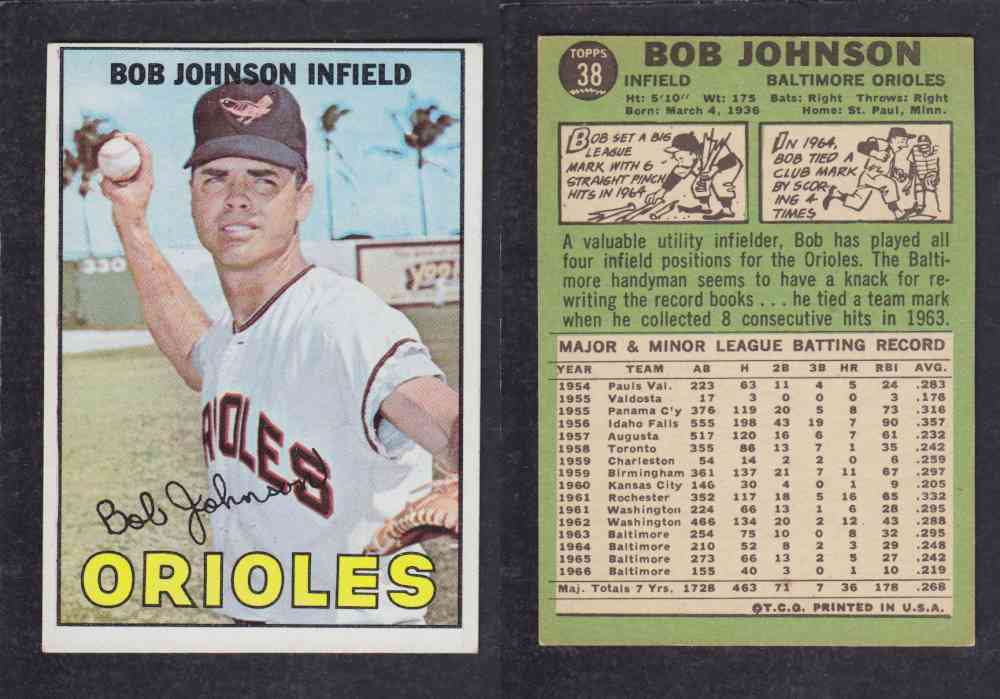 1967 TOPPS BASEBALL CARD #38 B. JOHNSON photo 1967 TOPPS BASEBALL CARD #38 B. JOHNSON photo