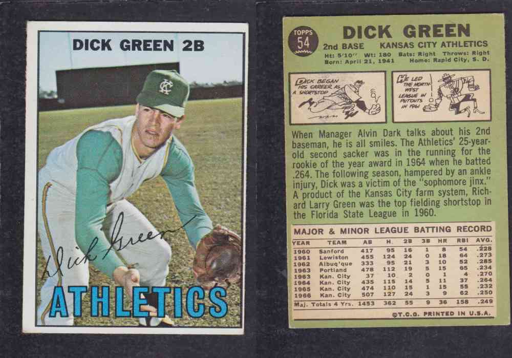 1967 TOPPS BASEBALL CARD #54 D. GREEN photo 1967 TOPPS BASEBALL CARD #54 D. GREEN photo