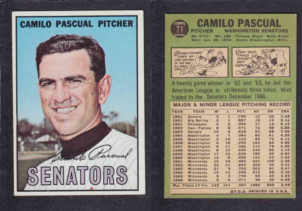 1967 TOPPS BASEBALL CARD #71 C. PASCUAL photo 1967 TOPPS BASEBALL CARD #71 C. PASCUAL photo