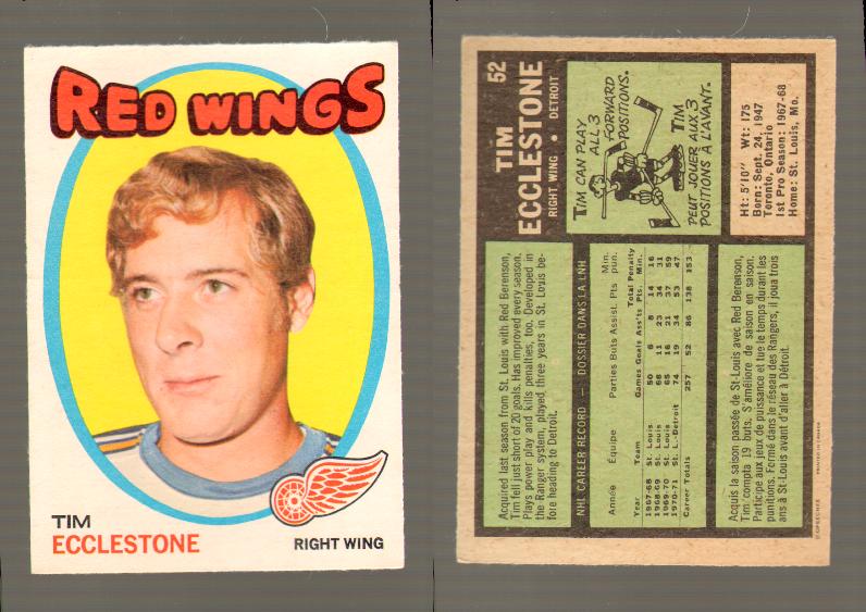 1971-72 O-PEE-CHEE HOCKEY CARD #52 T.ECCLESTONE photo 1971-72 O-PEE-CHEE HOCKEY CARD #52 T.ECCLESTONE photo