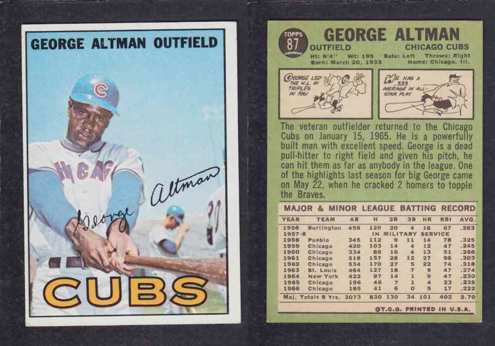 1967 TOPPS BASEBALL CARD #87 G. ALTMAN photo 1967 TOPPS BASEBALL CARD #87 G. ALTMAN photo