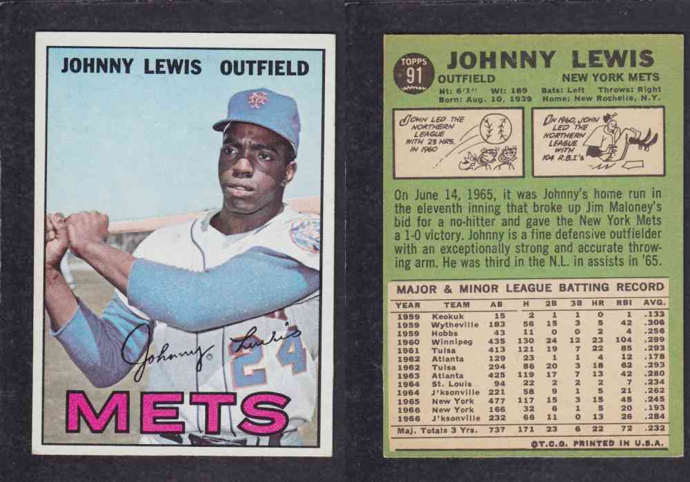 1967 TOPPS BASEBALL CARD #91 J. LEWIS photo 1967 TOPPS BASEBALL CARD #91 J. LEWIS photo