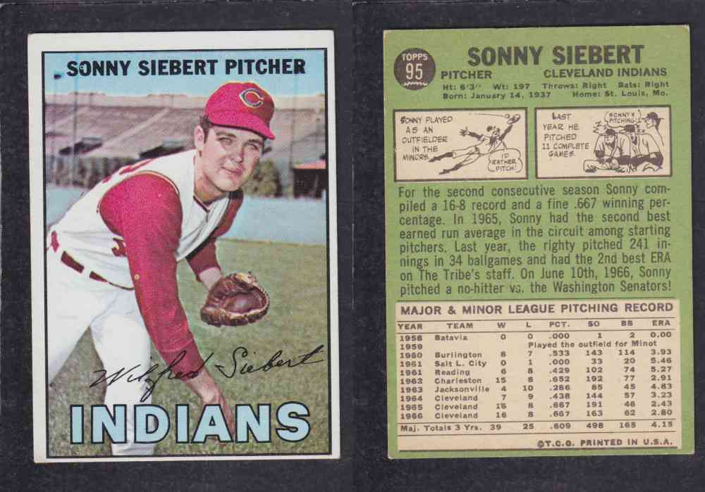 1967 TOPPS BASEBALL CARD #95 S. SIEBERT photo 1967 TOPPS BASEBALL CARD #95 S. SIEBERT photo