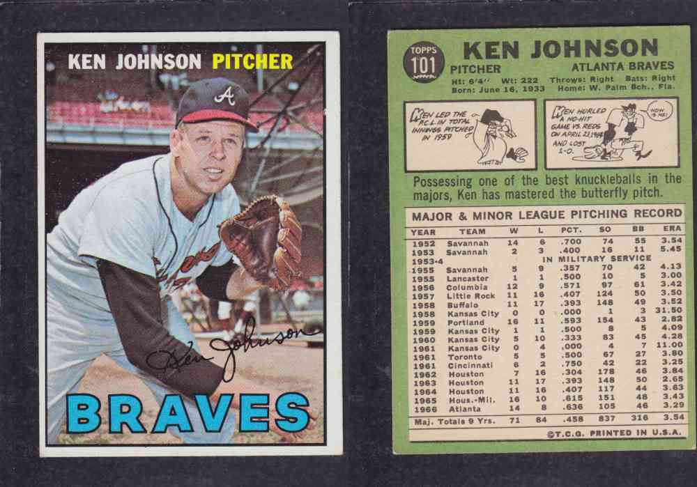 1967 TOPPS BASEBALL CARD #101 K. JOHNSON photo 1967 TOPPS BASEBALL CARD #101 K. JOHNSON photo