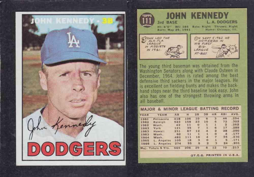 1967 TOPPS BASEBALL CARD #111 J. KENNEDY photo 1967 TOPPS BASEBALL CARD #111 J. KENNEDY photo