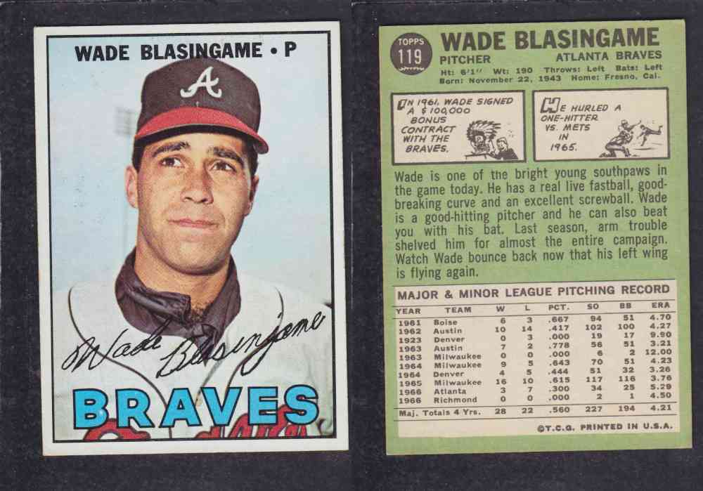 1967 TOPPS BASEBALL CARD #119 W. BLASINGAME photo 1967 TOPPS BASEBALL CARD #119 W. BLASINGAME photo
