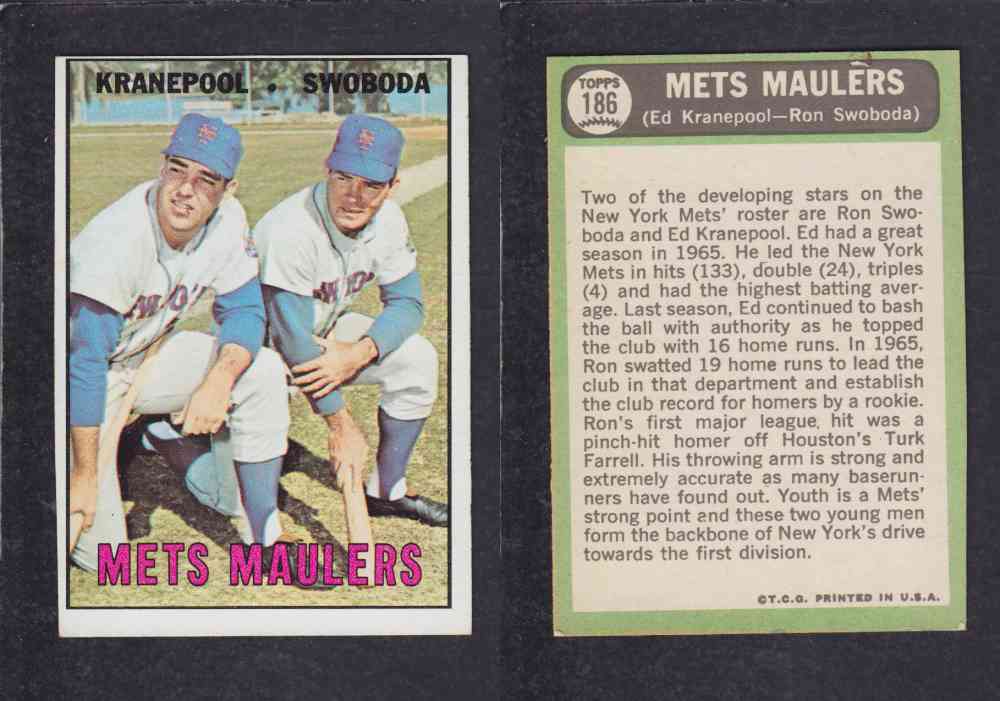 1967 TOPPS BASEBALL CARD #186 METS MAULERS photo 1967 TOPPS BASEBALL CARD #186 METS MAULERS photo