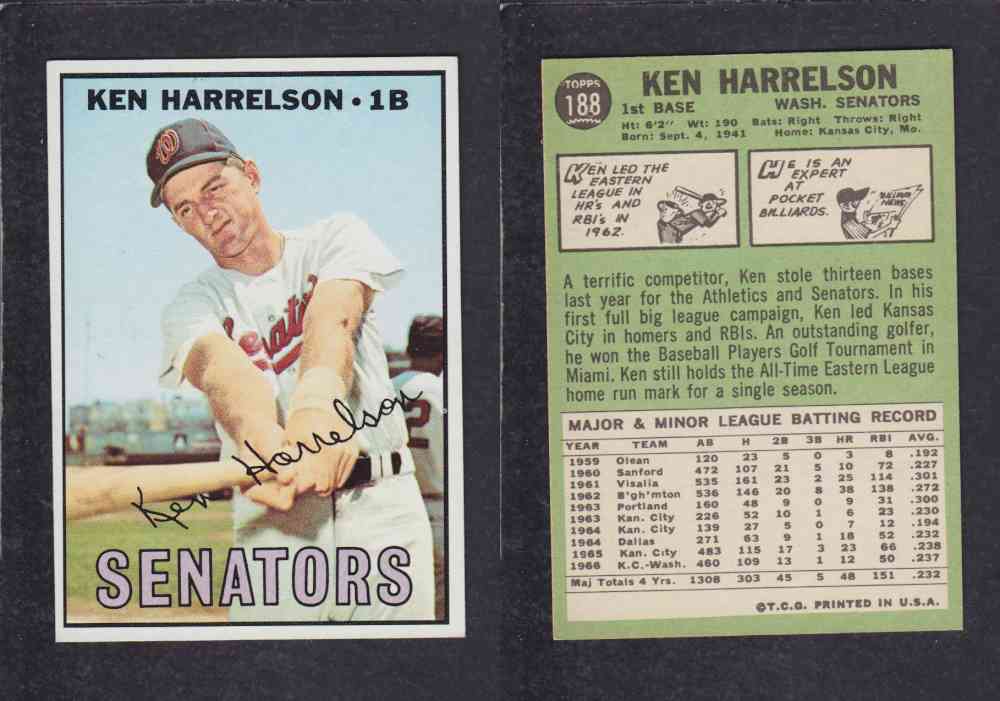 1967 TOPPS BASEBALL CARD #188 K. HARRELSON photo 1967 TOPPS BASEBALL CARD #188 K. HARRELSON photo