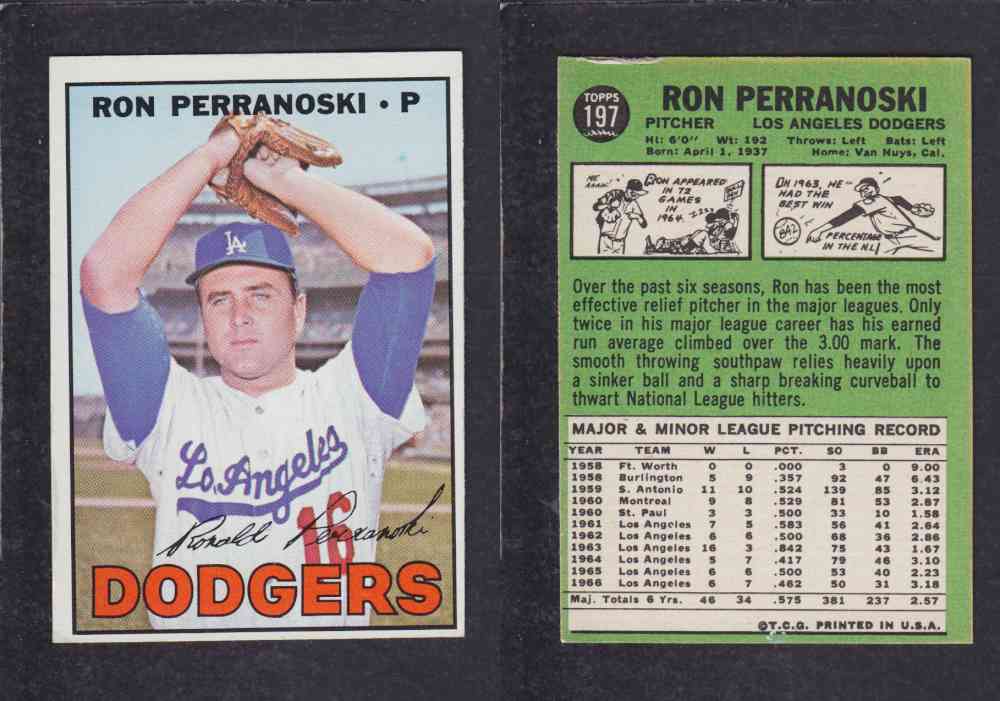 1967 TOPPS BASEBALL CARD #197 R. PERRANOSKI photo 1967 TOPPS BASEBALL CARD #197 R. PERRANOSKI photo