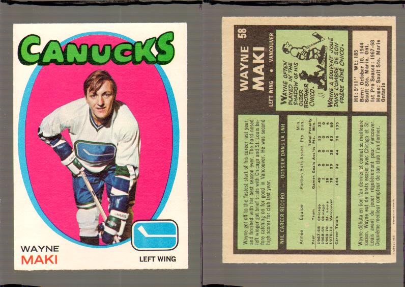 1971-72 O-PEE-CHEE HOCKEY CARD #58 W.MAKI photo 1971-72 O-PEE-CHEE HOCKEY CARD #58 W.MAKI photo