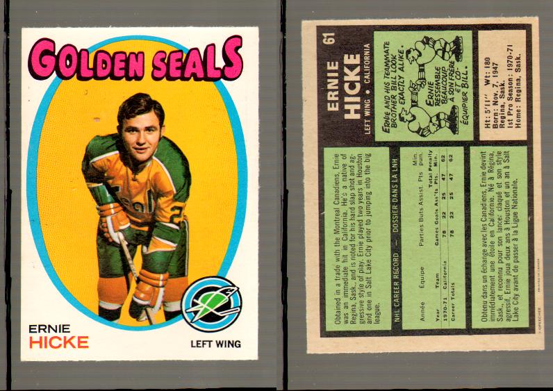 1971-72 O-PEE-CHEE HOCKEY CARD #61 E.HICKE photo 1971-72 O-PEE-CHEE HOCKEY CARD #61 E.HICKE photo