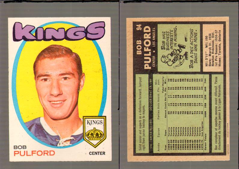 1971-72 O-PEE-CHEE HOCKEY CARD #94 B.PULFORD photo 1971-72 O-PEE-CHEE HOCKEY CARD #94 B.PULFORD photo