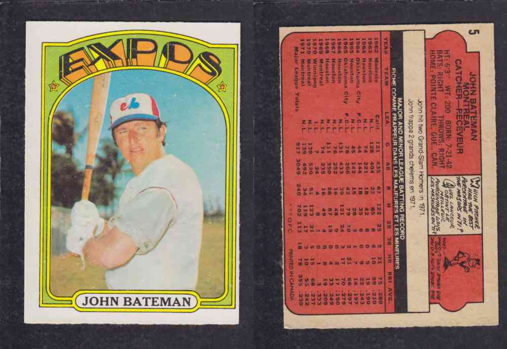 1972 O-PEE-CHEE BASEBALL CARD #5 J. BATEMAN photo 1972 O-PEE-CHEE BASEBALL CARD #5 J. BATEMAN photo