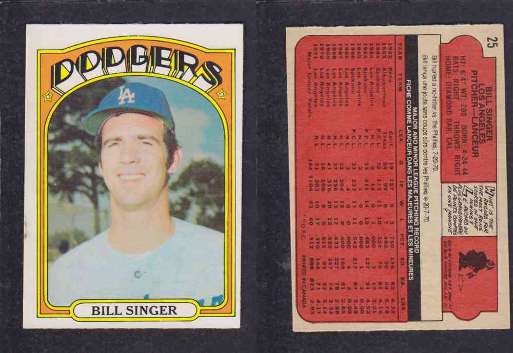 1972 O-PEE-CHEE BASEBALL CARD #25 B. SINGER photo 1972 O-PEE-CHEE BASEBALL CARD #25 B. SINGER photo