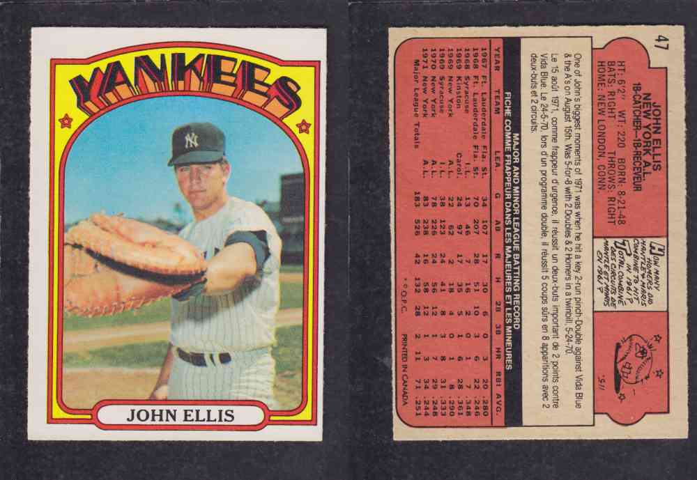 1972 O-PEE-CHEE BASEBALL CARD #47 J. ELLIS photo 1972 O-PEE-CHEE BASEBALL CARD #47 J. ELLIS photo