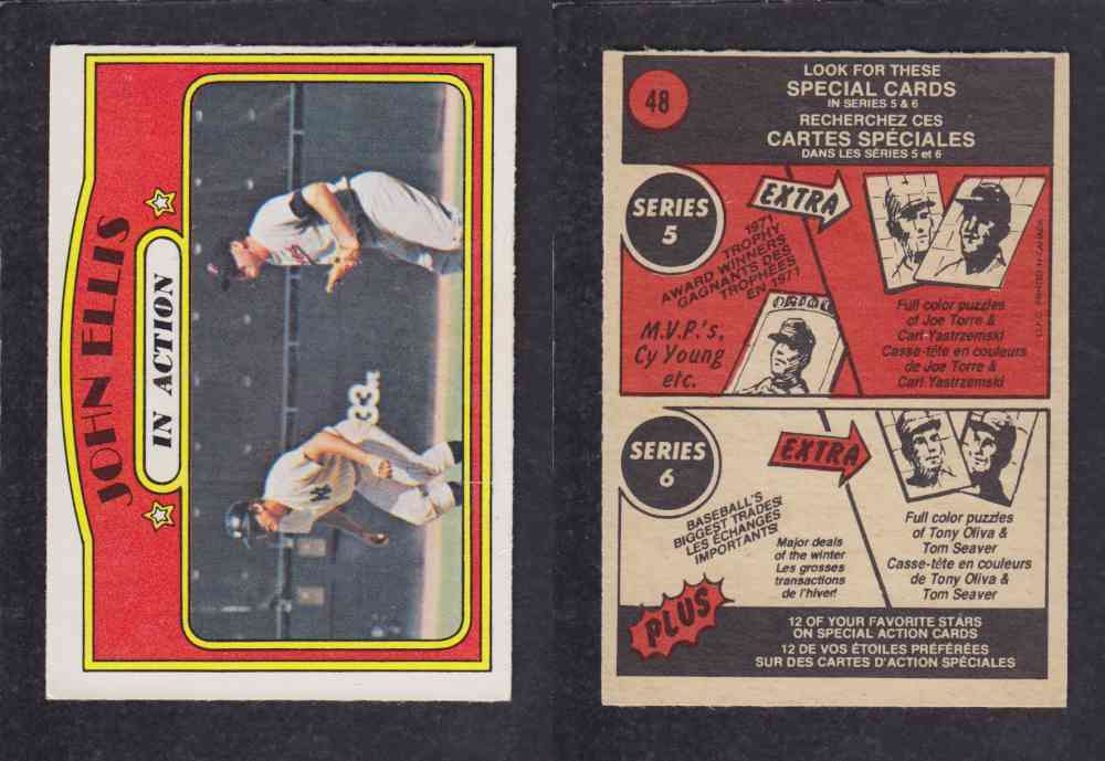 1972 O-PEE-CHEE BASEBALL CARD #48 J. ELLIS photo 1972 O-PEE-CHEE BASEBALL CARD #48 J. ELLIS photo