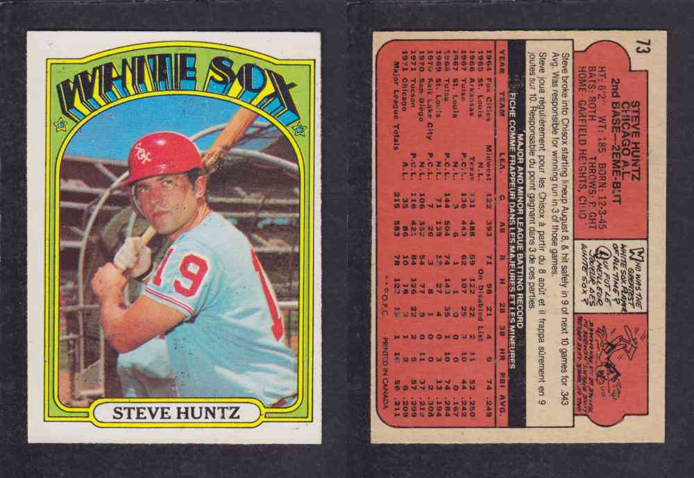 1972 O-PEE-CHEE BASEBALL CARD #73 S. HUNTZ photo 1972 O-PEE-CHEE BASEBALL CARD #73 S. HUNTZ photo