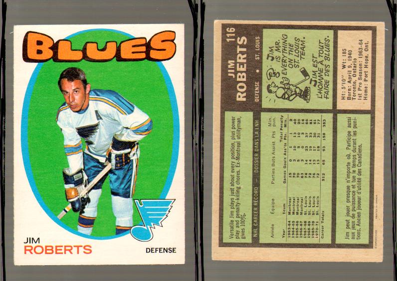 1971-72 O-PEE-CHEE HOCKEY CARD #116 J.ROBERTS photo 1971-72 O-PEE-CHEE HOCKEY CARD #116 J.ROBERTS photo