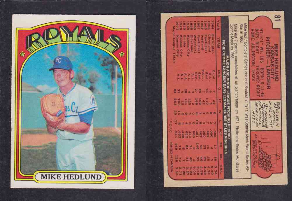 1972 O-PEE-CHEE BASEBALL CARD #81 M. HEDLUND photo 1972 O-PEE-CHEE BASEBALL CARD #81 M. HEDLUND photo