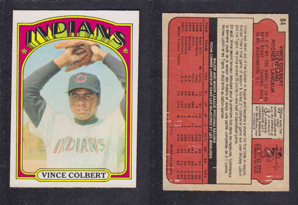1972 O-PEE-CHEE BASEBALL CARD #84 V. COLBERT photo 1972 O-PEE-CHEE BASEBALL CARD #84 V. COLBERT photo