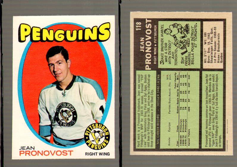 1971-72 O-PEE-CHEE HOCKEY CARD #118 J.PRONOVOST photo 1971-72 O-PEE-CHEE HOCKEY CARD #118 J.PRONOVOST photo
