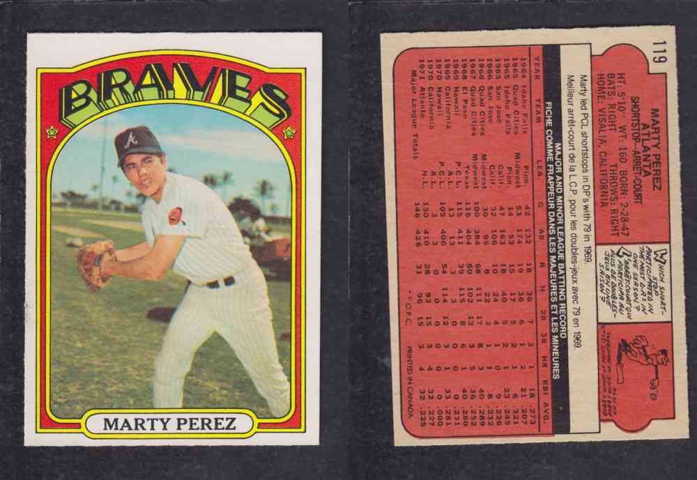 1972 O-PEE-CHEE BASEBALL CARD #119 M. PEREZ photo 1972 O-PEE-CHEE BASEBALL CARD #119 M. PEREZ photo