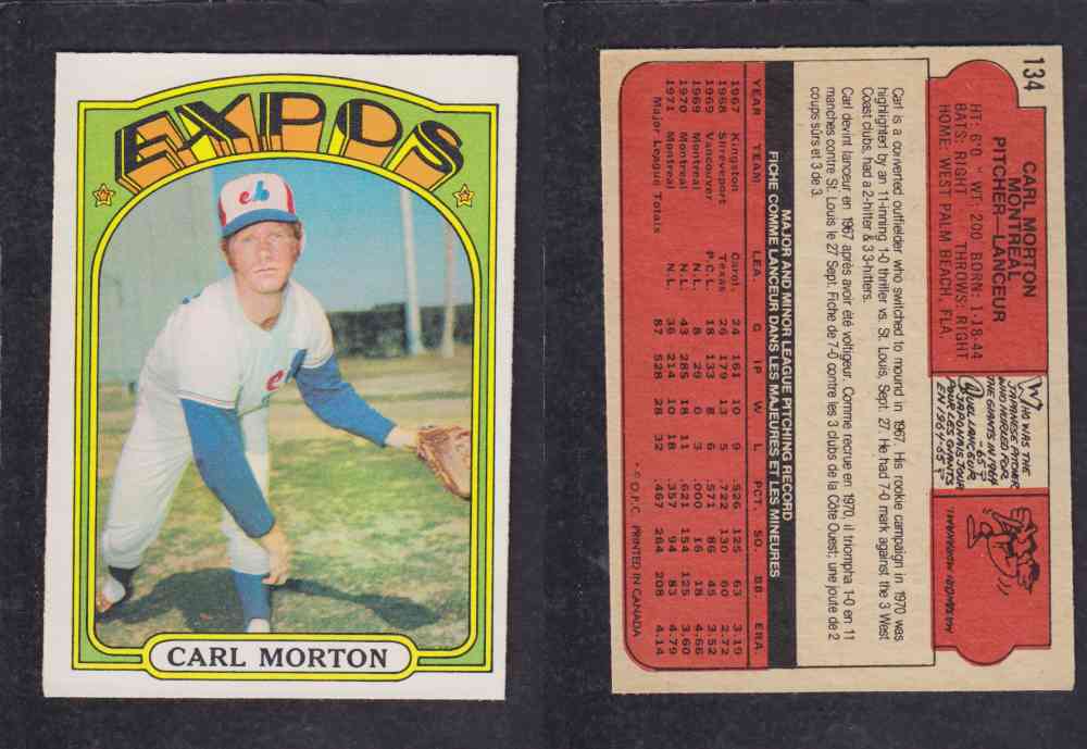 1972 O-PEE-CHEE BASEBALL CARD #134 C. MORTON photo 1972 O-PEE-CHEE BASEBALL CARD #134 C. MORTON photo