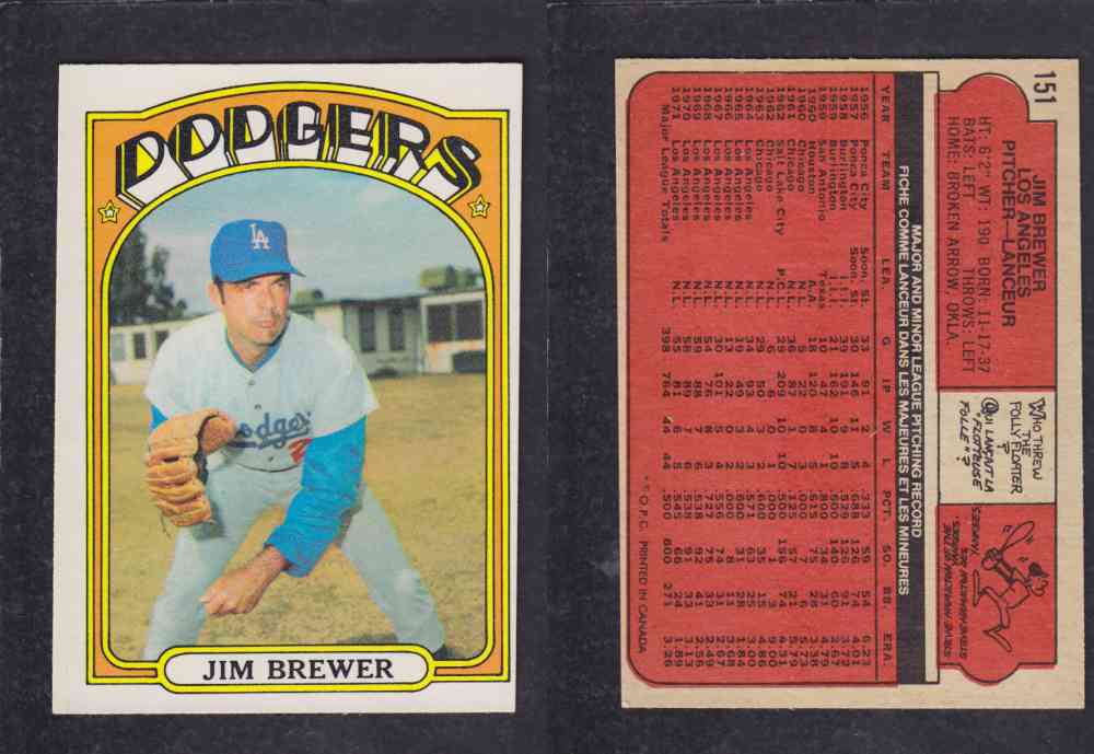1972 O-PEE-CHEE BASEBALL CARD #151 J. BREWER photo 1972 O-PEE-CHEE BASEBALL CARD #151 J. BREWER photo