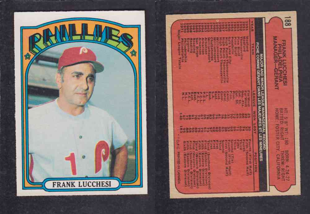 1972 O-PEE-CHEE BASEBALL CARD #188 F. LUCCHESI photo 1972 O-PEE-CHEE BASEBALL CARD #188 F. LUCCHESI photo