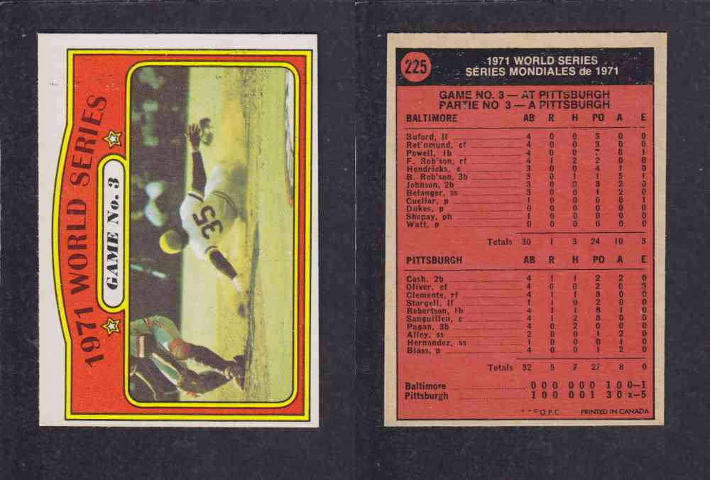 1972 O-PEE-CHEE BASEBALL CARD #225 WORLD SERIES GAME NO. 3 photo 1972 O-PEE-CHEE BASEBALL CARD #225 WORLD SERIES GAME NO. 3 photo