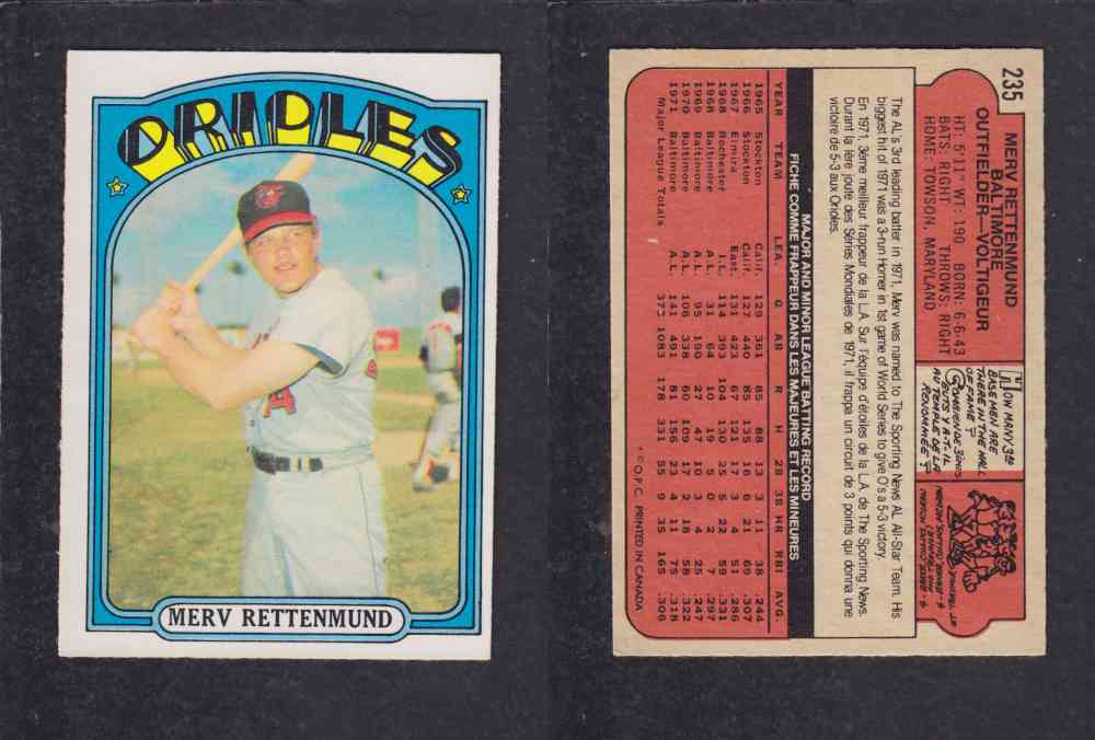 1972 O-PEE-CHEE BASEBALL CARD #235 M. RETTENMUND photo 1972 O-PEE-CHEE BASEBALL CARD #235 M. RETTENMUND photo