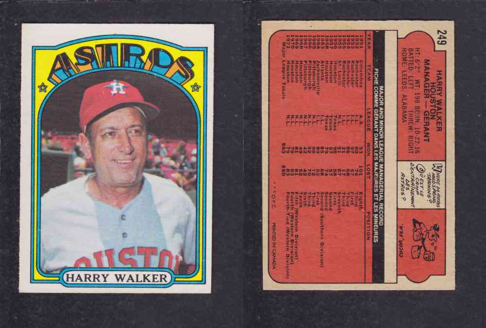 1972 O-PEE-CHEE BASEBALL CARD #249 H. WALKER photo 1972 O-PEE-CHEE BASEBALL CARD #249 H. WALKER photo
