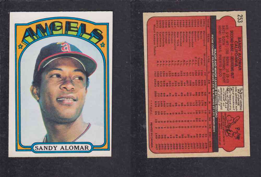 1972 O-PEE-CHEE BASEBALL CARD #253 S. ALOMAR photo 1972 O-PEE-CHEE BASEBALL CARD #253 S. ALOMAR photo