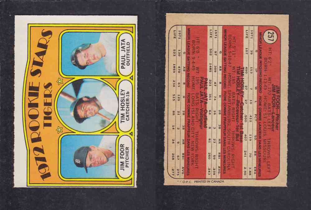 1972 O-PEE-CHEE BASEBALL CARD #257 ROOKIE STARS TIGERS photo 1972 O-PEE-CHEE BASEBALL CARD #257 ROOKIE STARS TIGERS photo