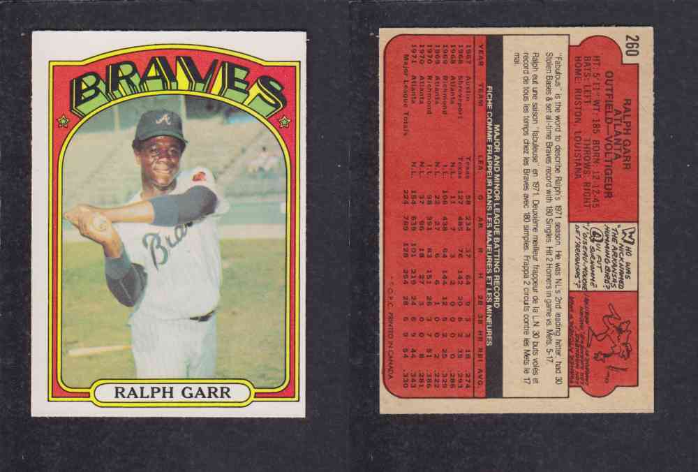 1972 O-PEE-CHEE BASEBALL CARD #260 R. GARR photo 1972 O-PEE-CHEE BASEBALL CARD #260 R. GARR photo
