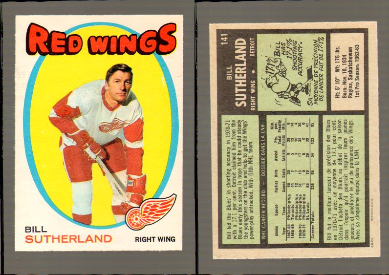 1971-72 O-PEE-CHEE HOCKEY CARD #141 B.SUTHERLAND photo 1971-72 O-PEE-CHEE HOCKEY CARD #141 B.SUTHERLAND photo