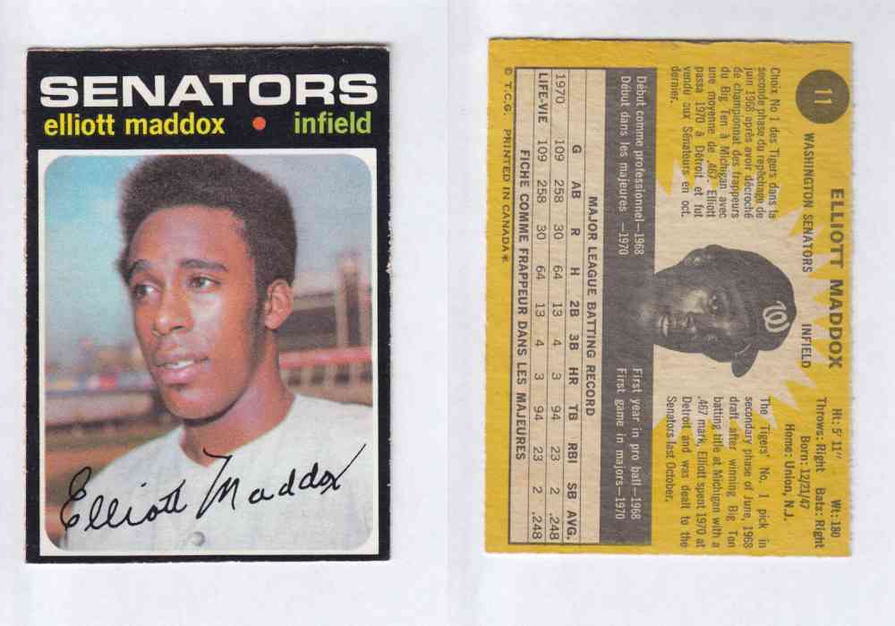 1971 O-PEE-CHEE BASEBALL CARDS #11 E. MADDOX photo 1971 O-PEE-CHEE BASEBALL CARDS #11 E. MADDOX photo