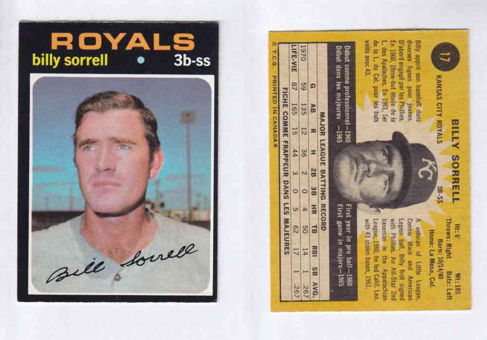 1971 O-PEE-CHEE BASEBALL CARDS #17 B. SORRELL photo 1971 O-PEE-CHEE BASEBALL CARDS #17 B. SORRELL photo