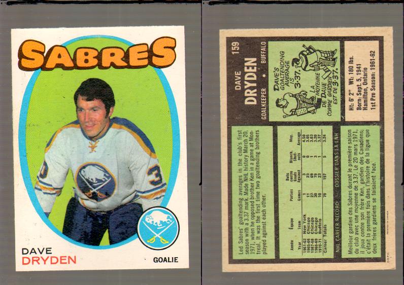 1971-72 O-PEE-CHEE HOCKEY CARD #159 D.DRYDEN photo 1971-72 O-PEE-CHEE HOCKEY CARD #159 D.DRYDEN photo