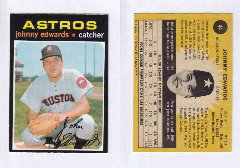 1971 O-PEE-CHEE BASEBALL CARDS #44 J. EDWARDS photo 1971 O-PEE-CHEE BASEBALL CARDS #44 J. EDWARDS photo