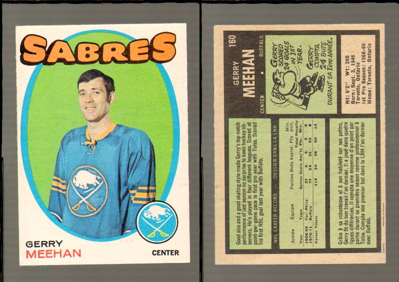 1971-72 O-PEE-CHEE HOCKEY CARD #160 G.MEEHAN photo 1971-72 O-PEE-CHEE HOCKEY CARD #160 G.MEEHAN photo