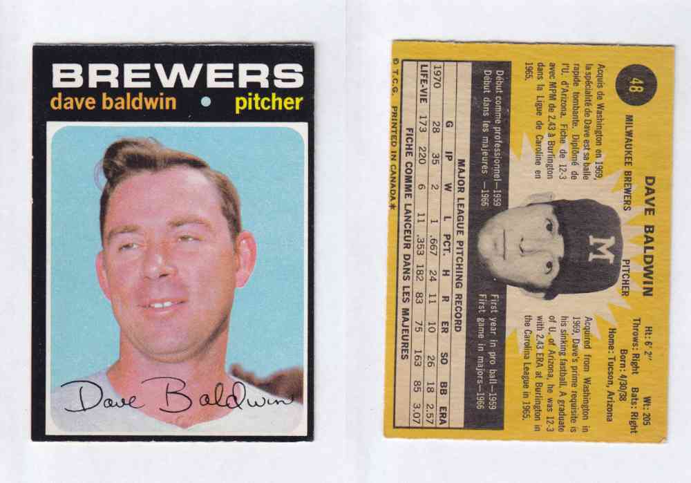 1971 O-PEE-CHEE BASEBALL CARDS #48 D. BALDWIN photo 1971 O-PEE-CHEE BASEBALL CARDS #48 D. BALDWIN photo