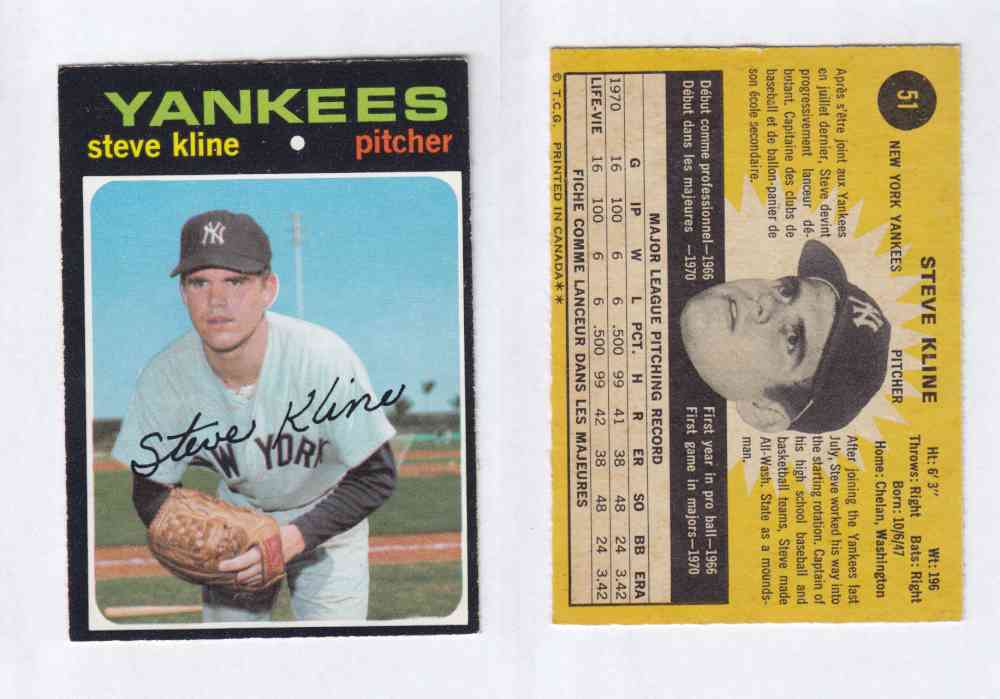 1971 O-PEE-CHEE BASEBALL CARDS #51 S. KLINE photo 1971 O-PEE-CHEE BASEBALL CARDS #51 S. KLINE photo