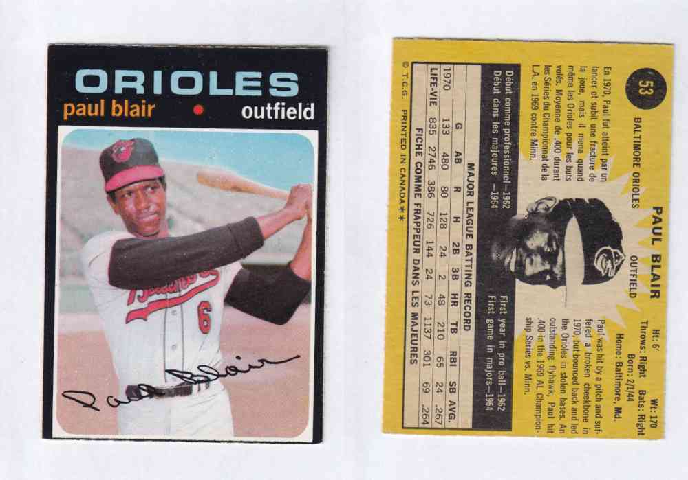 1971 O-PEE-CHEE BASEBALL CARDS #53 P. BLAIR photo 1971 O-PEE-CHEE BASEBALL CARDS #53 P. BLAIR photo